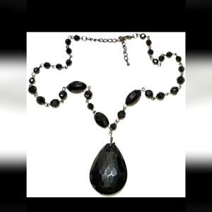 Vintage Jewelry Necklace Black Disco Cut Bead Silver Tone 17"-20.25"